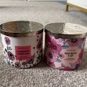 Bath & Body Works Strawberry Poundcake & Rose Water & Ivy 3-Wick Candles
